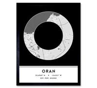 Wee Blue Coo Framed Wall Art Oran Algeria City Map Modern Typography Stylish Letter Word - 12X16 Inch