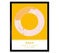 Wee Blue Coo Framed Wall Art Oran Algeria City Map Modern Typography Stylish Letter Word - 12X16 Inch