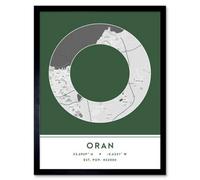 Wee Blue Coo Framed Wall Art Oran Algeria City Map Modern Typography Stylish Letter Word - 12X16 Inch