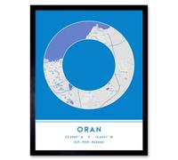 Wee Blue Coo Framed Wall Art Oran Algeria City Map Modern Typography Stylish Letter Word - 12X16 Inch