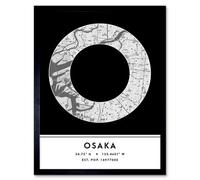 Wee Blue Coo Framed Wall Art Osaka Japan City Map Modern Typography Stylish Letter Word - 12X16 Inch