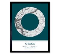 Wee Blue Coo Framed Wall Art Osaka Japan City Map Modern Typography Stylish Letter Word - 12X16 Inch