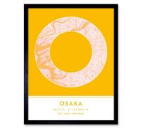 Wee Blue Coo Framed Wall Art Osaka Japan City Map Modern Typography Stylish Letter Word - 12X16 Inch