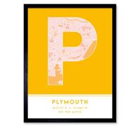 Wee Blue Coo Framed Wall Art Plymouth England United Kingdom City Map Modern Typography Stylish Letter Word - 12X16 Inch
