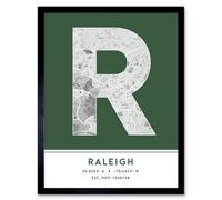 Wee Blue Coo Framed Wall Art Raleigh North Carolina United States City Map Modern Typography Stylish Letter Word - 12X16 Inch