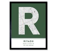 Wee Blue Coo Framed Wall Art Riyadh Saudi Arabia City Map Modern Typography Stylish Letter Word - 12X16 Inch