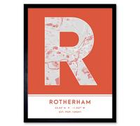 Wee Blue Coo Framed Wall Art Rotherham England United Kingdom City Map Modern Typography Stylish Letter Word - 12X16 Inch
