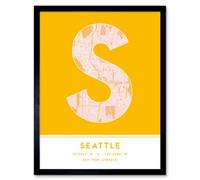 Wee Blue Coo Framed Wall Art Seattle Washington United States City Map Modern Typography Stylish Letter Word - 12X16 Inch