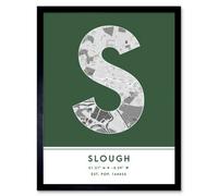 Wee Blue Coo Framed Wall Art Slough England United Kingdom City Map Modern Typography Stylish Letter Word - 12X16 Inch