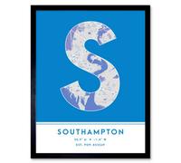 Wee Blue Coo Framed Wall Art Southampton England United Kingdom City Map Modern Typography Stylish Letter Word - 12X16 Inch