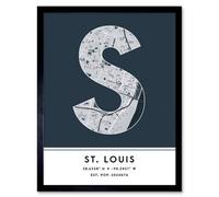 Wee Blue Coo Framed Wall Art St Louis Missouri United States City Map Modern Typography Stylish Letter Word - 12X16 Inch