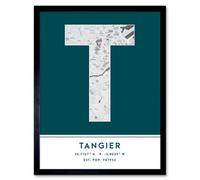 Wee Blue Coo Framed Wall Art Tangier Morocco City Map Modern Typography Stylish Letter Word - 12X16 Inch