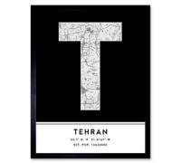 Wee Blue Coo Framed Wall Art Tehran Iran City Map Modern Typography Stylish Letter Word - 12X16 Inch