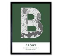 Wee Blue Coo Framed Wall Art The Bronx New York United States City Map Modern Typography Stylish Letter Word - 12X16 Inch