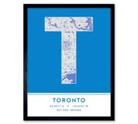 Wee Blue Coo Framed Wall Art Toronto Canada City Map Modern Typography Stylish Letter Word - 12X16 Inch