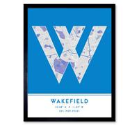 Wee Blue Coo Framed Wall Art Wakefield England United Kingdom City Map Modern Typography Stylish Letter Word - 12X16 Inch