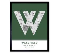 Wee Blue Coo Framed Wall Art Wakefield England United Kingdom City Map Modern Typography Stylish Letter Word - 12X16 Inch
