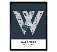 Wee Blue Coo Framed Wall Art Wakefield England United Kingdom City Map Modern Typography Stylish Letter Word - 12X16 Inch