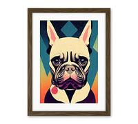 Wee Blue Coo French Bulldog Portrait Geometric Pastel Modern Illustration Artwork Framed Wall Art Print 18X24 Inch