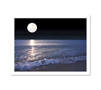 Wee Blue Coo Full Moon Sea Tide Beach Night Photo Art Large Framed Art Print Poster Wall Decor 18x24 inch
