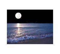 Wee Blue Coo Full Moon Sea Tide Beach Night Photo Art Picture Canvas Print