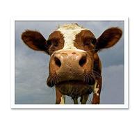 Wee Blue Coo Funny Cow Farm Animal Close Up Art Print Framed Poster Wall Decor 12X16 Inch