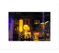 Wee Blue Coo Future Cityscape Neon Sci Fi Light Vehicle Street Scene Wall Art Print