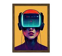 Wee Blue Coo Gamer Gaming Painting Illustration Streaming VR Video Game Headset Woman Artwork Framed Wall Art Print 18X24 Inch