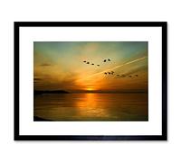 Wee Blue Coo Geese Bird Formation Sunset Lake Art Picture Framed Wall Art Print