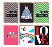 Wee Blue Coo Geometric Bright Bold Quirky Love All Occasions Various Assorted Blank Greeting Cards With Envelopes includes Birthday Congratulations Thank You Pack of 6