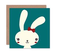 Wee Blue Coo Girl Bunny Teal Cute Happy Bow Easter Birthday Art Sealed Greeting Card Plus Envelope Blank inside