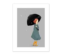 Wee Blue Coo Girl In Rain Illustration Art Print Canvas Premium Wall Decor Poster