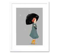 Wee Blue Coo Girl In Rain Illustration Art Print Framed Poster Wall Decor 9x7 inch