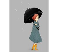 Wee Blue Coo Girl In Rain Illustration Art Print Poster Wall Decor