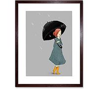 Wee Blue Coo Girl In Rain Illustration Unframed Art Print Poster Wall Decor 12x16 inch