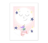 Wee Blue Coo Girls Moon Climber Girl Art Print Canvas Premium Wall Decor Poster