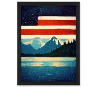 Wee Blue Coo Glacier National Park American Flag Design Iconic Artwork Framed A3 Wall Art Print