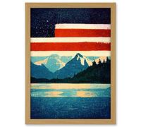 Wee Blue Coo Glacier National Park American Flag Design Iconic Artwork Framed A3 Wall Art Print