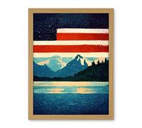 Wee Blue Coo Glacier National Park American Flag Design Iconic Artwork Framed Wall Art Print 18X24 Inch