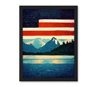 Wee Blue Coo Glacier National Park American Flag Design Iconic Artwork Framed Wall Art Print 18X24 Inch
