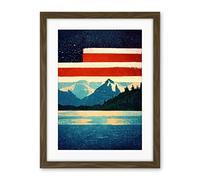 Wee Blue Coo Glacier National Park American Flag Design Iconic Artwork Framed Wall Art Print 18X24 Inch