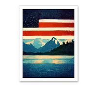 Wee Blue Coo Glacier National Park American Flag Design Iconic Artwork Framed Wall Art Print 18X24 Inch