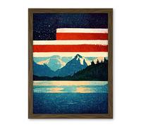 Wee Blue Coo Glacier National Park American Flag Design Iconic Artwork Framed Wall Art Print 18X24 Inch