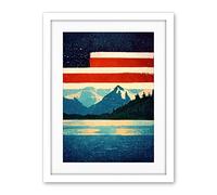 Wee Blue Coo Glacier National Park American Flag Design Iconic Artwork Framed Wall Art Print 18X24 Inch
