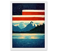 Wee Blue Coo Glacier National Park American Flag Design Iconic Artwork Framed Wall Art Print A4