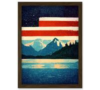 Wee Blue Coo Glacier National Park American Flag Design Iconic Artwork Framed Wall Art Print A4