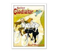 Wee Blue Coo Gladiator Bicycles Paris France Sky Woman Artwork Framed Wall Art Print 18X24 Inch