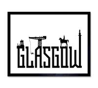 Wee Blue Coo Glasgow City Scotland Landmarks Typography Silhouettes Art Print Framed Poster Wall Decor 12X16 Inch