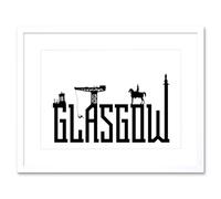 Wee Blue Coo Glasgow City Scotland Landmarks Typography Silhouettes Framed Art Print