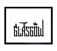 Wee Blue Coo Glasgow City Scotland Landmarks Typography Silhouettes Framed Art Print